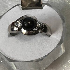 1960s Promise Ring Sterling with Dark and mysterious Tahitian Sea Pearl SIZE 9